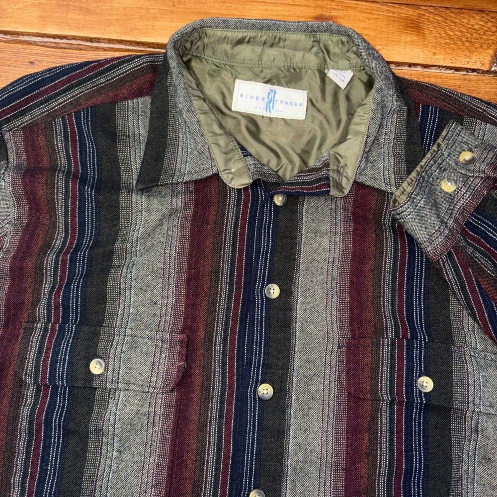 Vtg River Trader Flannel Shirt Mens XLT Multicolor Striped Acrylic Shacket FLAW
